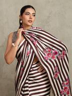 Monjolika Fashion Brown Printed Satin Saree - Distacart