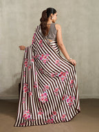 Monjolika Fashion Brown Printed Satin Saree - Distacart