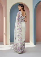 Evanik Soft Crystal Organza With Floral Print With Pearls And Pipe Hand Work Saree With Unstitched Blouse - Distacart