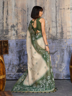 Monjolika Fashion Cotton Blend Cream & Olive Green Saree - Distacart