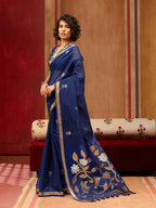 Monjolika Fashion Navy Blue Silk Blend woven Work Saree - Distacart