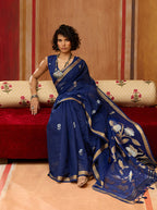 Monjolika Fashion Navy Blue Silk Blend woven Work Saree - Distacart