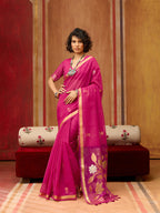 Monjolika Fashion Rani Pink Silk Blend woven Work Saree - Distacart