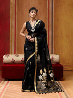 Monjolika Fashion Black Silk Blend woven Work Saree - Distacart