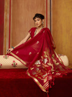 Monjolika Fashion Red Silk Blend woven Work Saree - Distacart