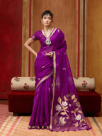 Monjolika Fashion Purple Silk Blend woven Work Saree - Distacart
