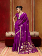 Monjolika Fashion Purple Silk Blend woven Work Saree - Distacart