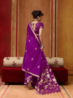 Monjolika Fashion Purple Silk Blend woven Work Saree - Distacart