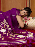 Monjolika Fashion Purple Silk Blend woven Work Saree - Distacart