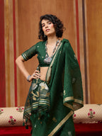 Monjolika Fashion Dark Green Silk Blend woven Work Saree - Distacart