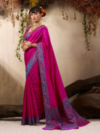 Monjolika Fashion Rani Pink woven Kanjivaram Silk Blend Saree - Distacart