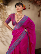 Monjolika Fashion Rani Pink woven Kanjivaram Silk Blend Saree - Distacart
