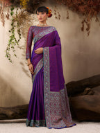 Monjolika Fashion Purple woven Kanjivaram Silk Blend Saree - Distacart