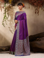 Monjolika Fashion Purple woven Kanjivaram Silk Blend Saree - Distacart
