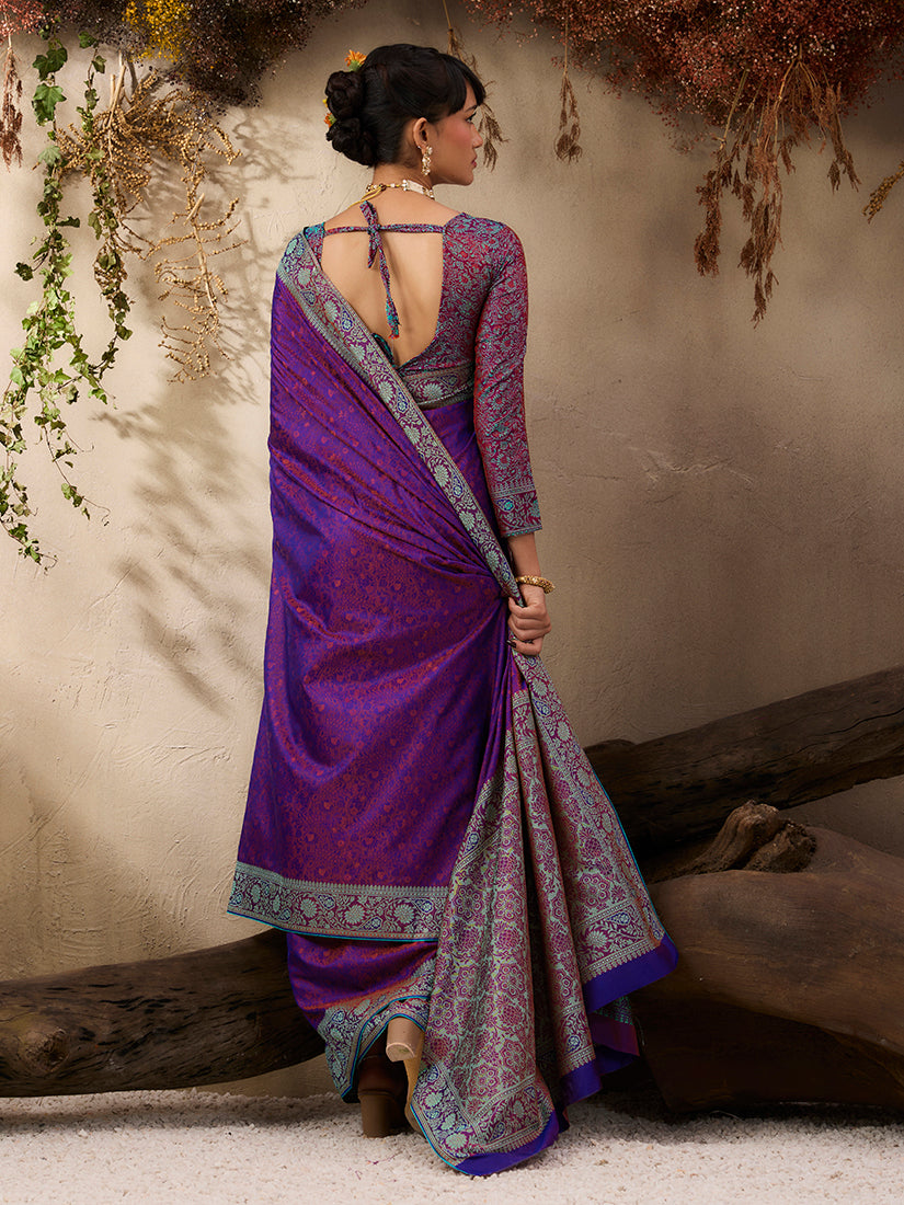 Monjolika Fashion Purple woven Kanjivaram Silk Blend Saree - Distacart