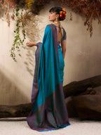 Monjolika Fashion Teal Blue woven Kanjivaram Silk Blend Saree - Distacart