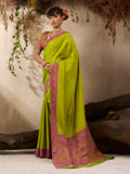 Monjolika Fashion Parrot Green woven Kanjivaram Silk Blend Saree - Distacart