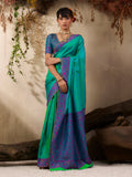 Monjolika Fashion Turquoise woven Kanjivaram Silk Blend Saree - Distacart