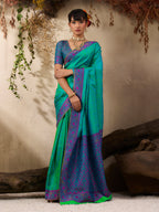 Monjolika Fashion Turquoise woven Kanjivaram Silk Blend Saree - Distacart