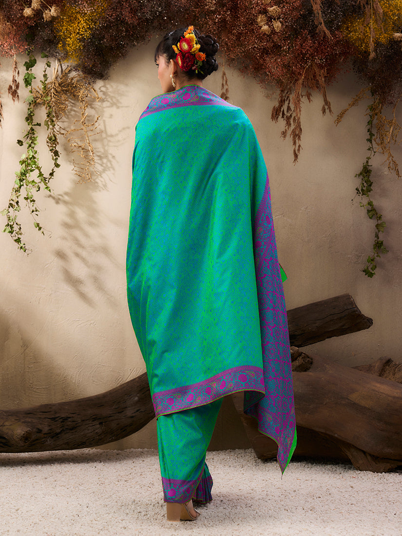 Monjolika Fashion Turquoise woven Kanjivaram Silk Blend Saree - Distacart