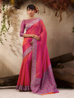 Monjolika Fashion Salmon woven Kanjivaram Silk Blend Saree - Distacart
