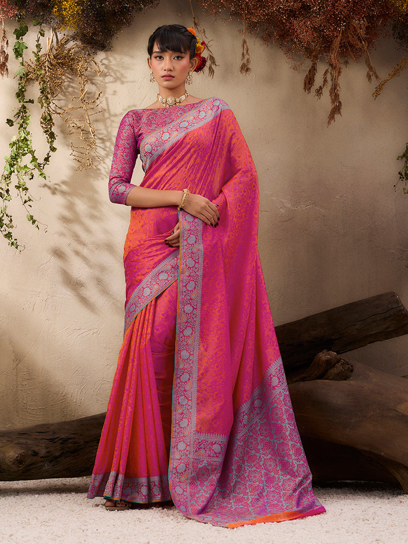 Monjolika Fashion Salmon woven Kanjivaram Silk Blend Saree - Distacart