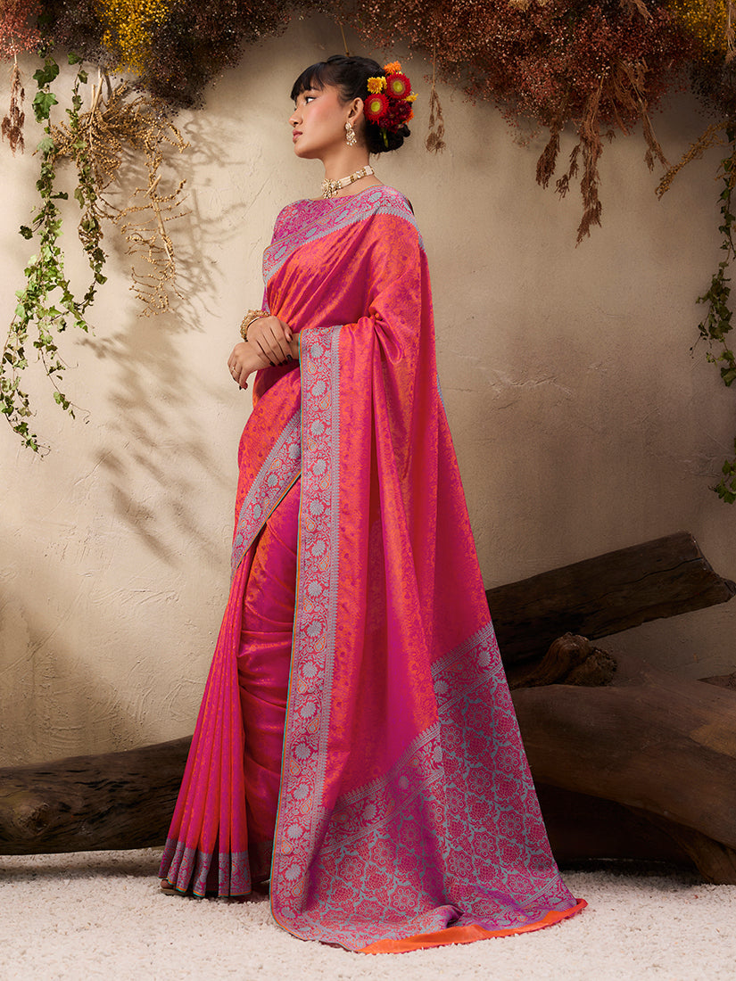 Monjolika Fashion Salmon woven Kanjivaram Silk Blend Saree - Distacart