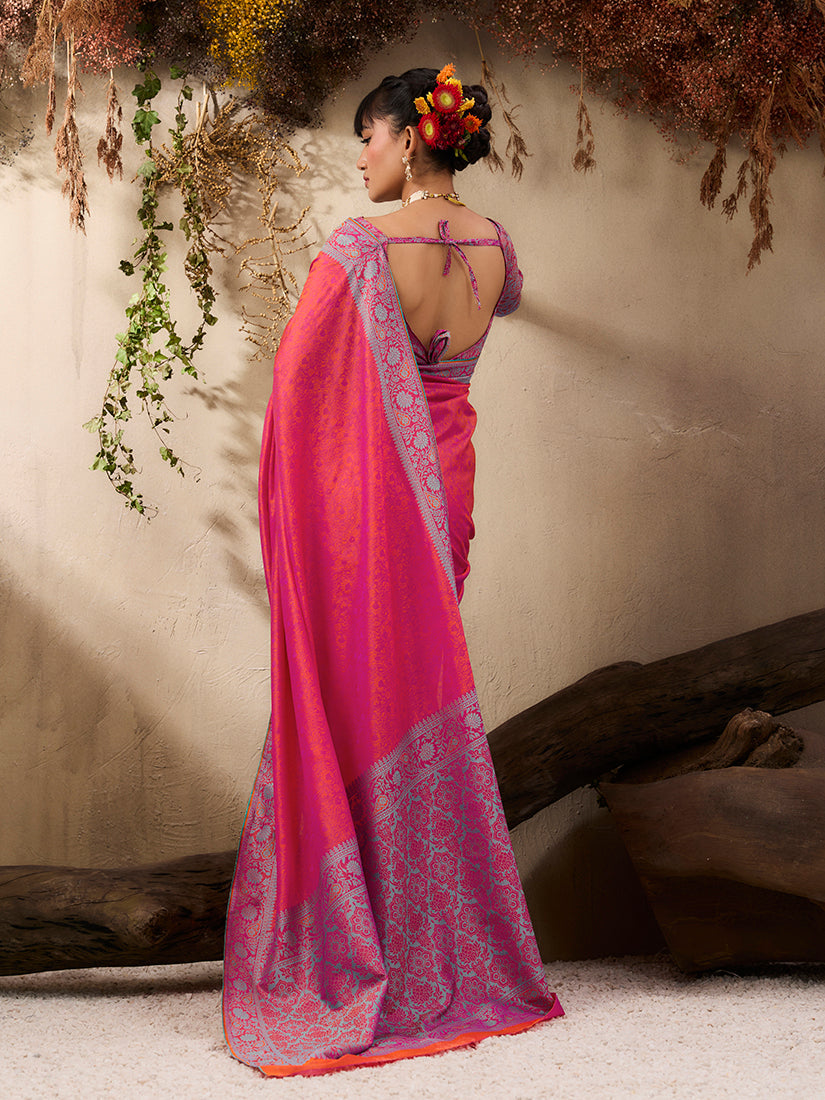 Monjolika Fashion Salmon woven Kanjivaram Silk Blend Saree - Distacart