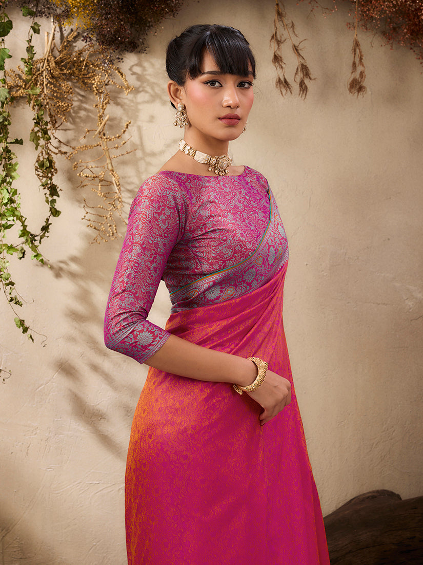Monjolika Fashion Salmon woven Kanjivaram Silk Blend Saree - Distacart