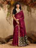 Monjolika Fashion Tussar Silk Blend woven Work Saree in Maroon - Distacart