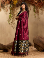 Monjolika Fashion Tussar Silk Blend woven Work Saree in Maroon - Distacart