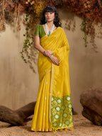 Monjolika Fashion Tussar Silk Blend woven Work Saree in Mustard - Distacart