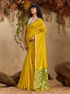Monjolika Fashion Tussar Silk Blend woven Work Saree in Mustard - Distacart