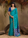 Monjolika Fashion Tussar Silk Blend woven Work Saree in Aqua Blue - Distacart