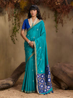 Monjolika Fashion Tussar Silk Blend woven Work Saree in Aqua Blue - Distacart