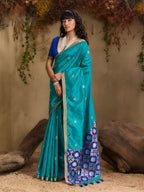 Monjolika Fashion Tussar Silk Blend woven Work Saree in Aqua Blue - Distacart