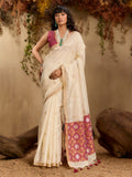 Monjolika Fashion Tussar Silk Blend woven Work Saree in Off White - Distacart