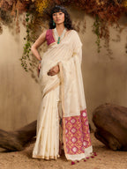 Monjolika Fashion Tussar Silk Blend woven Work Saree in Off White - Distacart