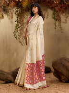 Monjolika Fashion Tussar Silk Blend woven Work Saree in Off White - Distacart
