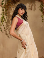 Monjolika Fashion Tussar Silk Blend woven Work Saree in Off White - Distacart