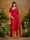 Monjolika Fashion Red Tussar Silk Blend woven Work Saree