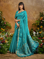 Monjolika Fashion Aqua Blue Tussar Silk Blend woven Work Saree - Distacart