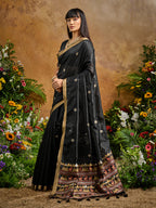 Monjolika Fashion Black Tussar Silk Blend woven Work Saree - Distacart