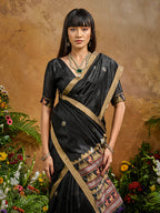 Monjolika Fashion Black Tussar Silk Blend woven Work Saree - Distacart