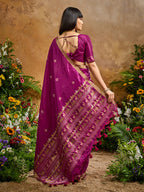 Monjolika Fashion Dark Magenta Tussar Silk Blend woven Work Saree - Distacart