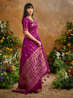 Monjolika Fashion Dark Magenta Tussar Silk Blend woven Work Saree - Distacart