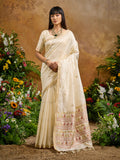Monjolika Fashion Off White Tussar Silk Blend woven Work Saree - Distacart