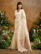 Monjolika Fashion Off White Tussar Silk Blend woven Work Saree - Distacart