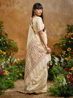 Monjolika Fashion Off White Tussar Silk Blend woven Work Saree - Distacart