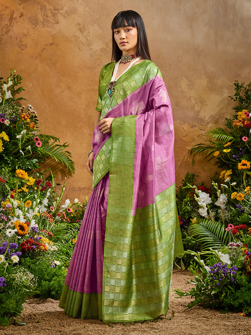 Monjolika Fashion Woven Work Silk Blend Lilac Saree - Distacart